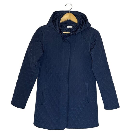 Garnet Hill Everyday Quilted Car Coat Womens Size 6 Barn Jacket Mid Weight Blue - Picture 2 of 11